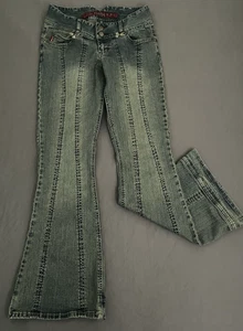 Y2K Mudd Low Rise Flare Jeans Women’s Size 3 Medium Wash Stretch 90's W/Charms - Picture 1 of 12