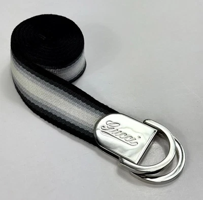 Cinturón Gucci Web Negro/Gris Rayas Logo Hombres Anillo en D Talla 90/36 Foto 1 de 4