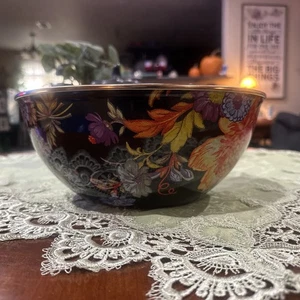 MACKENZIE-CHILDS BLACK  FLOWER MARKET LARGE EVERYDAY BOWL, NEW *Beautiful - Picture 1 of 5