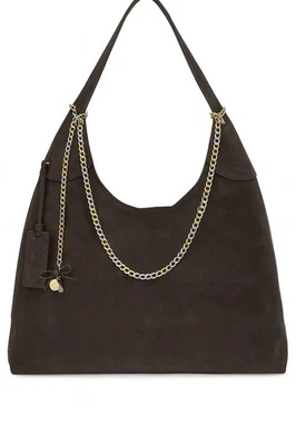 Handmade Brown Faux Suede Chains Beaded Shoulder Bag  - Image 1 of 4