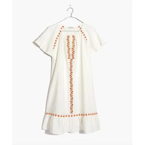 Madewell Embroidered Linen-Blend Raglan Ruffle Mini Dress | Sz S NEW! - Picture 1 of 10