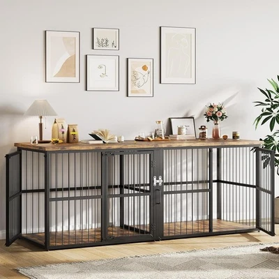 Móveis de caixa dupla para cães canil de madeira com divisória, gaiola de 2 quartos para cães grandes - Imagem 1 de 4