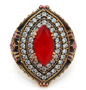 Osmanisches Empire Stil 4 kt behandelter Rubin 925 Sterlingsilber Ring Größe 7,5 H2-6 - Bild 1 von 3