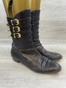 Via Spiga Women's 7 Black Western Leather Boot Biker Vtg Y2K Grunge Punk Chic - Picture 1 of 13