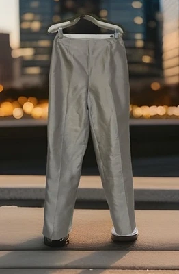 Pantalones de vestir para mujer TALBOT'S XS de seda pura gris PLATEADO TIRO ALTO cremallera lateral forrados Foto 1 de 4