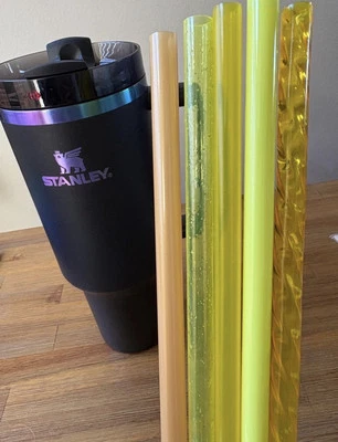 "Paquete de pajitas de 5-12"" 10 mm/GRASA-amarillo mate/oro/limón vidrio brillante aspecto plástico grueso" Foto 1 de 3