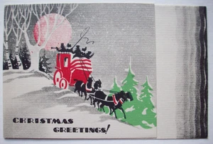 Trumpeting Coach ride in moonlight vintage Christmas Greeting Card *WW21 - Picture 1 of 3