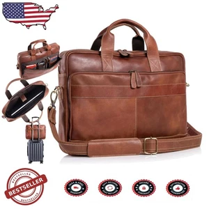 Leder Aktentasche 16 Zoll Laptop Messenger Bag für Männer Frauen Büro Umhängetasche - Bild 1 von 8