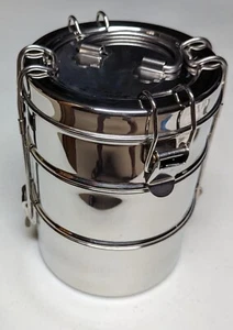Stainless Steel Lunch Box 3 Tier Indian Round Food Container Carrier Set - Picture 1 of 1