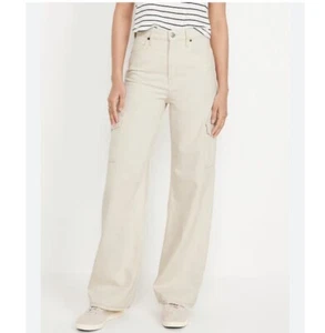 Old Navy Extra High Waisted Sky Hi Wide Leg Cargo Jeans Creme Gr. 14 90er Y2K Neu ohne Etikett - Bild 1 von 11