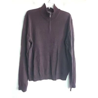 Bloomingdale Men Dark Purple 1/2 Zip 100% Merino Wool/Leather Sweater Large - Image 1 of 4