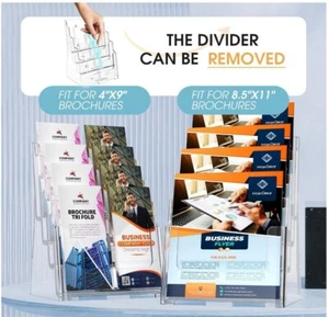 Clear Acrylic 4-Tier Brochure & Flyer Holder For 4"x9" & 8.5"x11" Sizes Wall Mou - Picture 1 of 5
