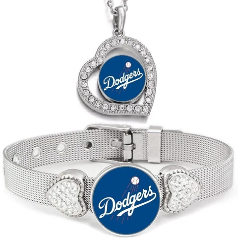 2 PcSet Los Angeles LA Dodgers Womens Sterling Silver Necklace With Bracelet Cover