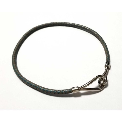 HERMÈS Hermes Autentico bracciale jumbo girocollo jumbo blu grigio intrecciato pelle argento