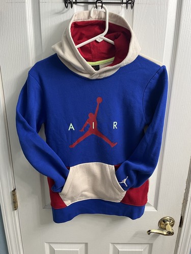 OFF WHITE FELPA CON CAPPUCCIO AIR JORDAN ragazzo ragazzo GRANDE 12 13 anni blu rosso avorio logo L S leggi