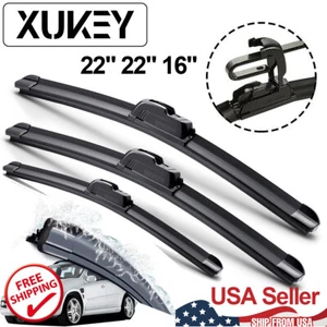 3 Pack Wipers Front & Rear Standard Flat Window Windshield Wipers 22"22"16" Hook - Picture 1 of 10