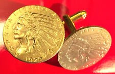 1929 ゴールド インディアン ヘッド フェザー ヘッドドレス $5 ハーフ イーグル コイン カフス + ギフト ボックス!