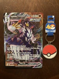 POKE BALL (POKEMON) KEY RING +JUMBO ULTRA RARE POKEMON CARD RAPID STRIKE URSHIFU - Picture 1 of 3