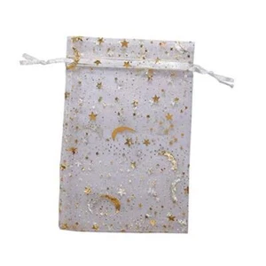100Pcs 4x6 Inches Sheer Organza Drawstring Pouches Stars and Moon White - Picture 1 of 7