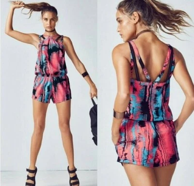 Fabletics Womens Red Blue Geometric Sleeveless Liza Romper Size Medium NWT - Image 1 of 4