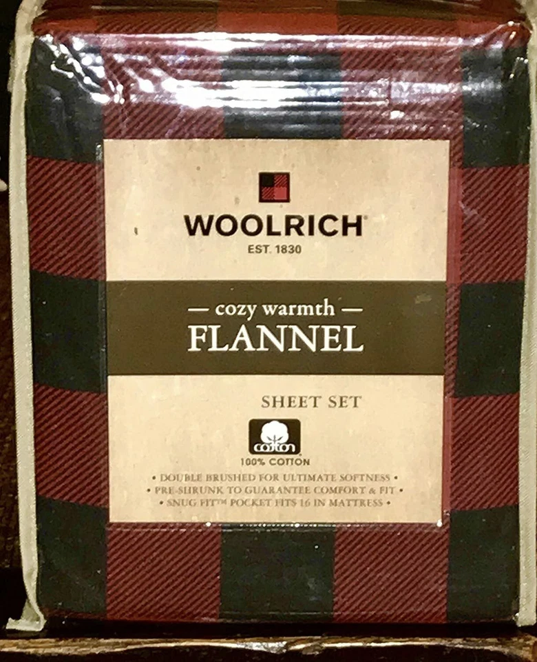 Juego de sábanas de franela Woolrich tamaño Queen - 100 % franela de algodón a cuadros de búfalo Foto 1 de 1