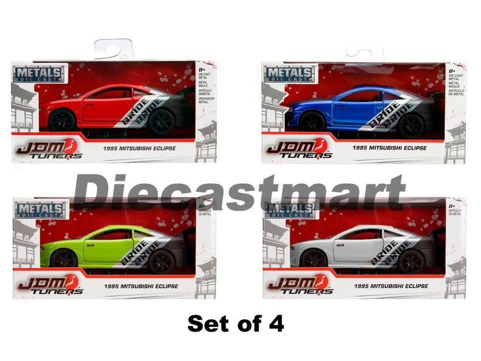 Jada 1:32 JDM Tuners Mitsubishi Eclipse conjunto de 4 carros modelo fundido 99126-WA1 - Imagem 1 de 1