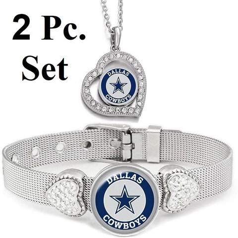 Special 2PcSet Dallas Cowboys Womens Sterling Silver Necklace With Bracelet Cover