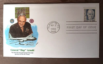 USAF AIR FORCE 5 STAR GENERAL HAP ARNOLD 1988 FLEETWOOD CACHET  FDC UNADDR - Image 1 of 2
