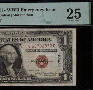 1935A $1 Silver Cerificate - PMG 25 - Hawaii - WWII Emergency Issue - Fr 2300 - Picture 1 of 3