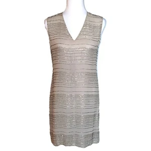EMANUEL Emanuel Ungaro Size 4 Grey Gray Beaded Sleeveless Dress 100% Silk - Picture 1 of 4