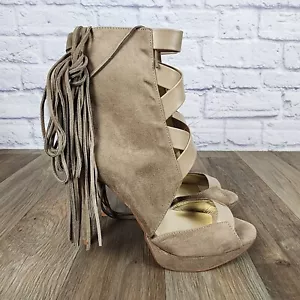 LFL Lust for Life Reaction Women's Size 8.5 Beige Open Toe High Heel Booties - Picture 1 of 12