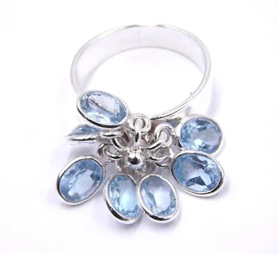 Naturale Topazio Blu Taglio Pietra Anello Argento 925 Sterling Lunetta Mano - Immagine 1 di 4
