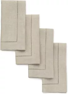 Natural Genuine Linen Cloth Napkins w Hemstitch Detail Hand Crafted 14x19" 4 SET - Picture 1 of 3