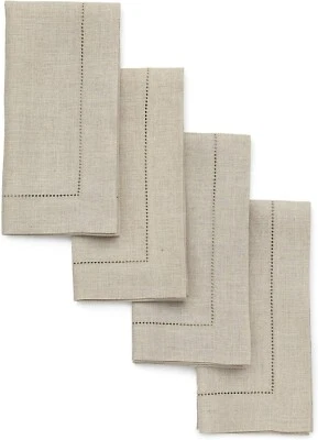 Natural Genuine Linen Cloth Napkins w Hemstitch Detail Hand Crafted 14x19" 4 SET - Image 1 of 3