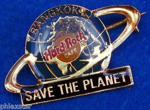 BANGKOK SAVE THE PLANET BLUE GLOBE BLACK BAR THICK ENAMEL Hard Rock Cafe PIN - Picture 1 of 1