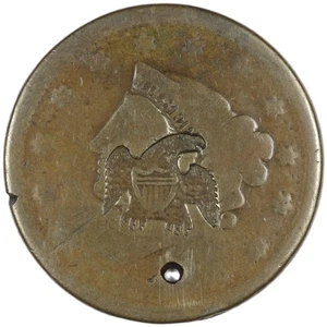 1838 Coronet Head Large Cent, EAGLE Counterstamp - Picture 1 of 3