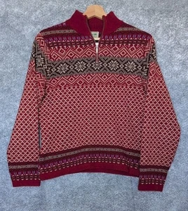 L.L.Bean Vintage rot weiß nordisch Pullover 1/4 Zip Mock Neck Sweater Damen Gr. SM - Bild 1 von 6