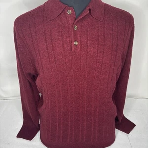 Geoffrey Beene Red Pullover 1/4 Button Polo Sweater Knit Stripes Size Large - Picture 1 of 14