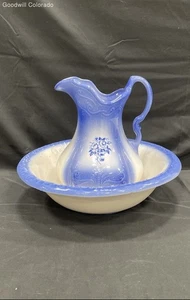 Vintage Ironstone Blue And White Wash Basin W/ Pitcher - Picture 1 of 8