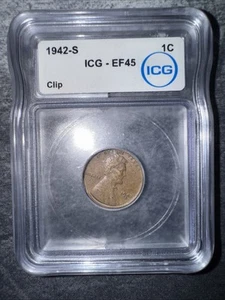 1942-S ICG - EF45  1C Wheat Penny CLIP - Picture 1 of 2