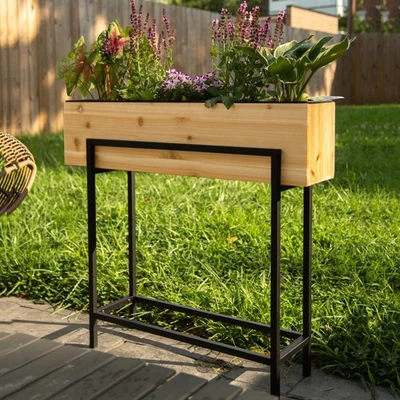 Raised Standing Planter with Legs, Metal and Wood Elevated Planter Box, 33"x2... - Image 1 of 4