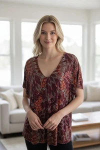 Croft & Barrow Gr. 1X Pullover V-Ausschnitt S/S Bluse, Mehrfarbig Art Deco. G-1 - Bild 1 von 11