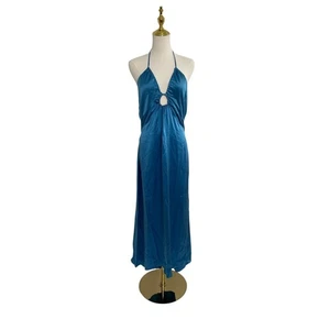 Reformation Blue Antoni Keyhole Silk Satin Midi Dress Size 12 $278 - Picture 1 of 8