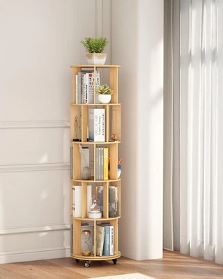 Estantería giratoria de 5 niveles 360 ° Estantería giratoria Torre Madera Libro giratorio... Foto 1 de 4