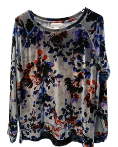 Blusa Liz Claiborne Mujer Talla XL Gris Floral Elastizada Terciopelo Informal Oficina - Imagen 1 de 13