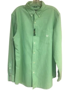 Camicia Oxford Chaps nuova con etichetta verde lime manica lunga bottoni logo uomo taglia large - Foto 1 di 8