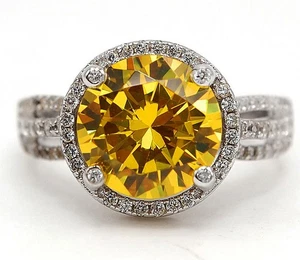 Anillo de plata esterlina 925 con zafiro amarillo y topacio tratado de 4 quilates talla 8 MK1-8 - Imagen 1 de 3