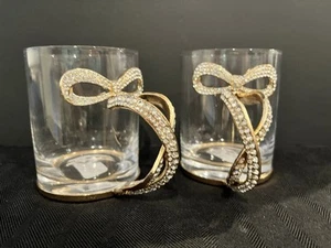 2 NEU MIT ETIKETT KOKETTE GOLD SCHLEIFE DESIGN STRASS BLING GLAS TASSEN - Bild 1 von 8