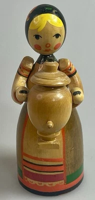 Muñeca Samovar Rusa/Ucrania De Colección URSS Pintada a Mano Tallada a Mano Madera Quemada Foto 1 de 4