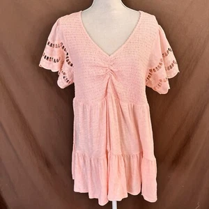 NEW Torrid Smocked Bodice Babydoll Top Eyelet Sleeves Pink Size 2X Plus - Picture 1 of 8
